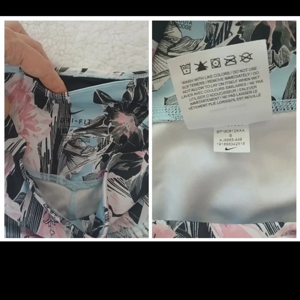 NWOT. NIKE Legging Floral w/Mesh Panel SZ Small. Blue/white/pink/black. - Picture 3 of 13